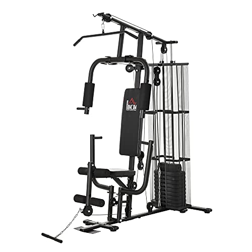 HOMCOM Multistation: Kraftstation mit Latzug, Butterfly & 45 kg Gewichten